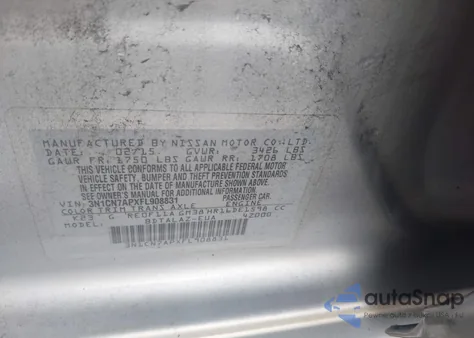 2015 Nissan Versa 1.6 S+ z USA, uszkodzony, nr VIN 3N1CN7APXFL908831